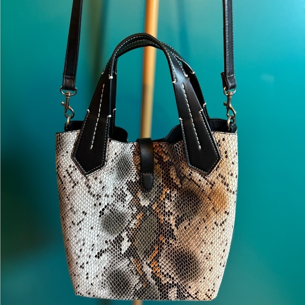 Calvin Klein Gray and Black Snakeskin Tote with Structured Design - Picture 2 of 5